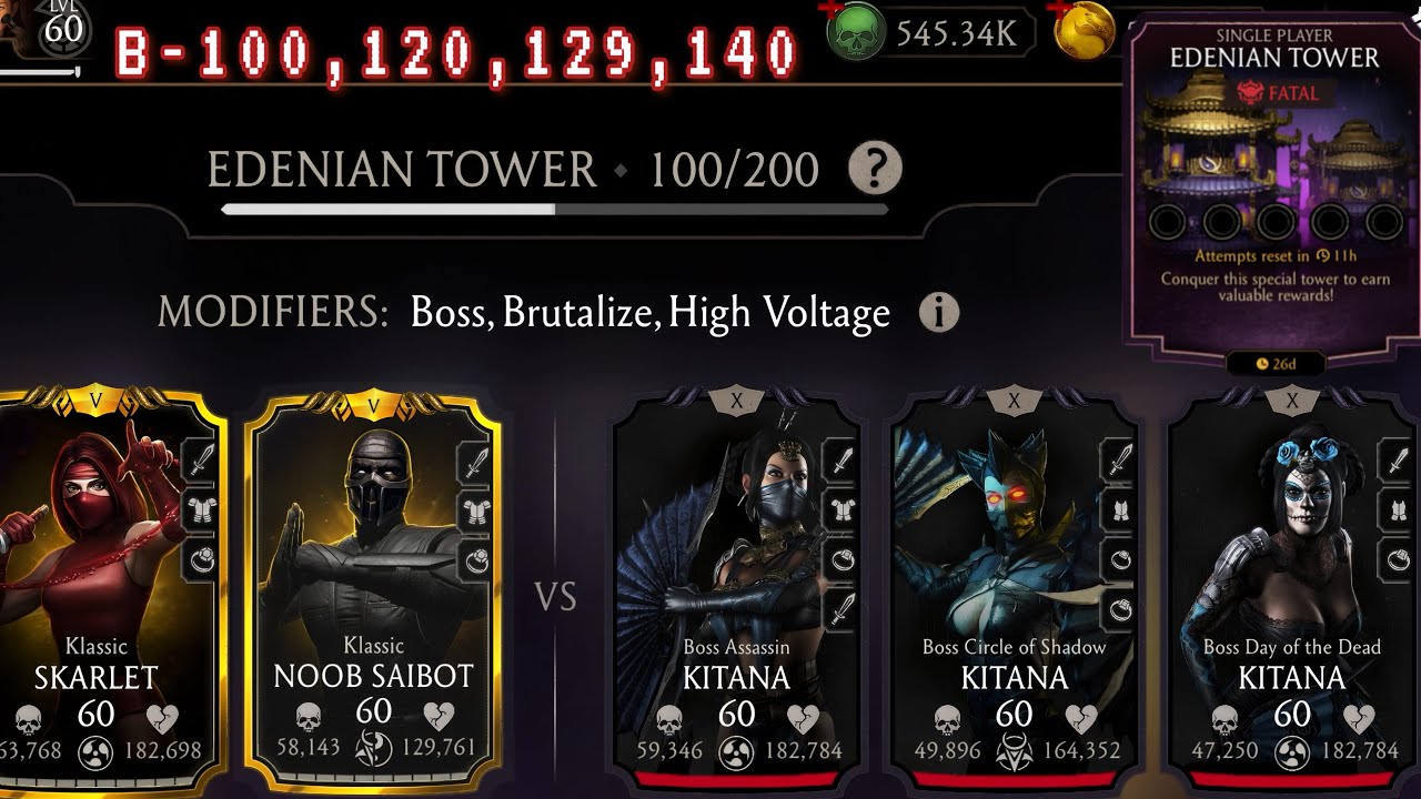 Fatal Edenian Tower Bosses Battles 100, 120, 140 Fight + Rewards Mortal Kombat Mobile