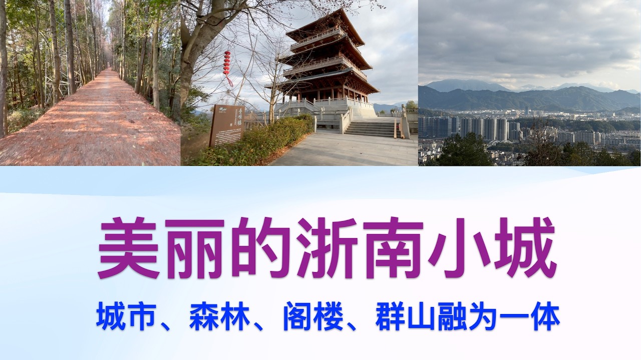俯瞰浙南小城，城市、森林、阁楼、群山融为一体