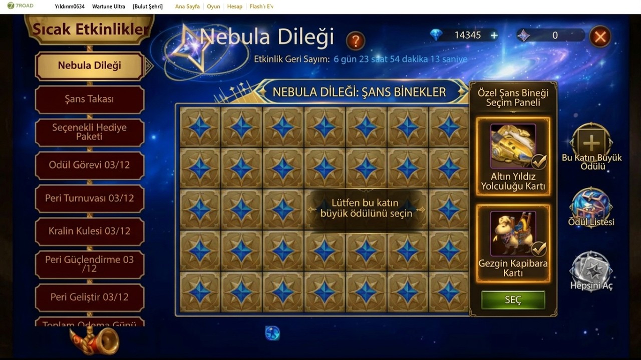 @Wartune Ultra 7Road  Nebula Dileği 9.300 Elmasa Binekleri Aldım.