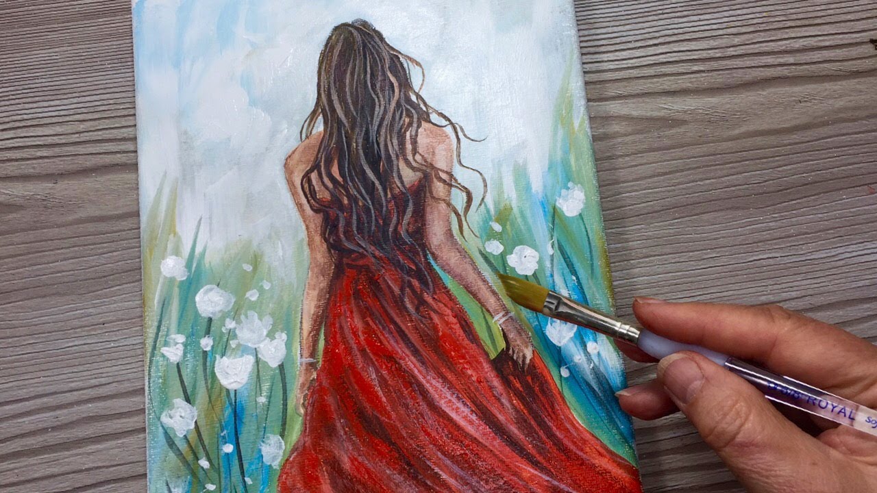 RED DRESS / EASY ACRYLIC FIGURE PAINTING / How To Step By Step For Beginners