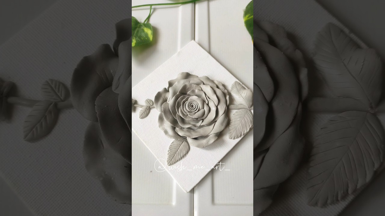 Clay rose on canvas(floral) 🌹#diy #clayart #claycreations  #claycraft #clayrose #airdryclay #mouldit