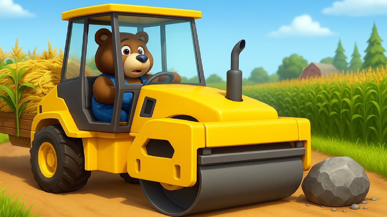 Farm Work: 🚜Farmer Bear Drives Road Roller to Smooth the Road