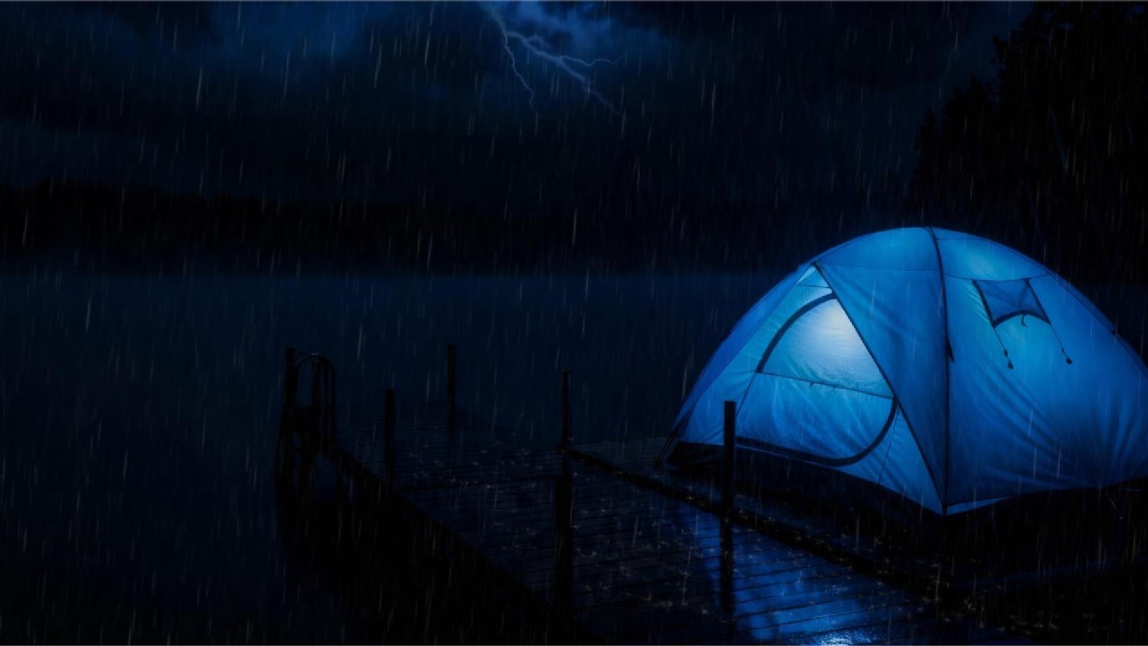 Calm Rain Ambience at a Blue Tent Beside a Silent Lake