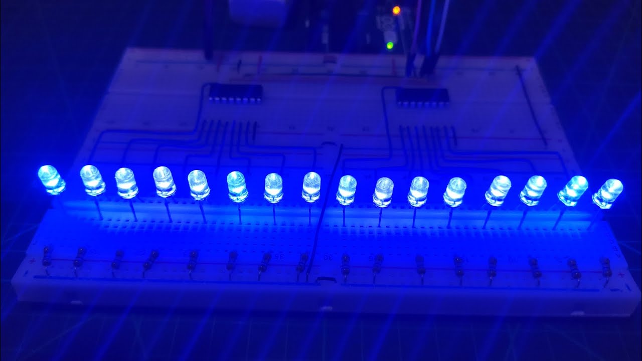 how to Control 16 LEDs with 74HC595 Shift Register | 16 Channel led light Chaser using 74HC595