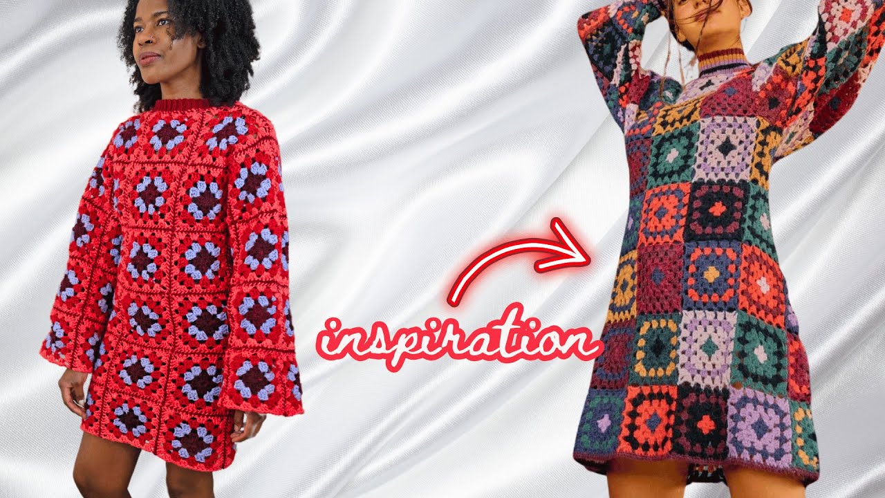 CROCHET a Granny Square mini dress with me | ALL IN ONE Red Heart Yarn