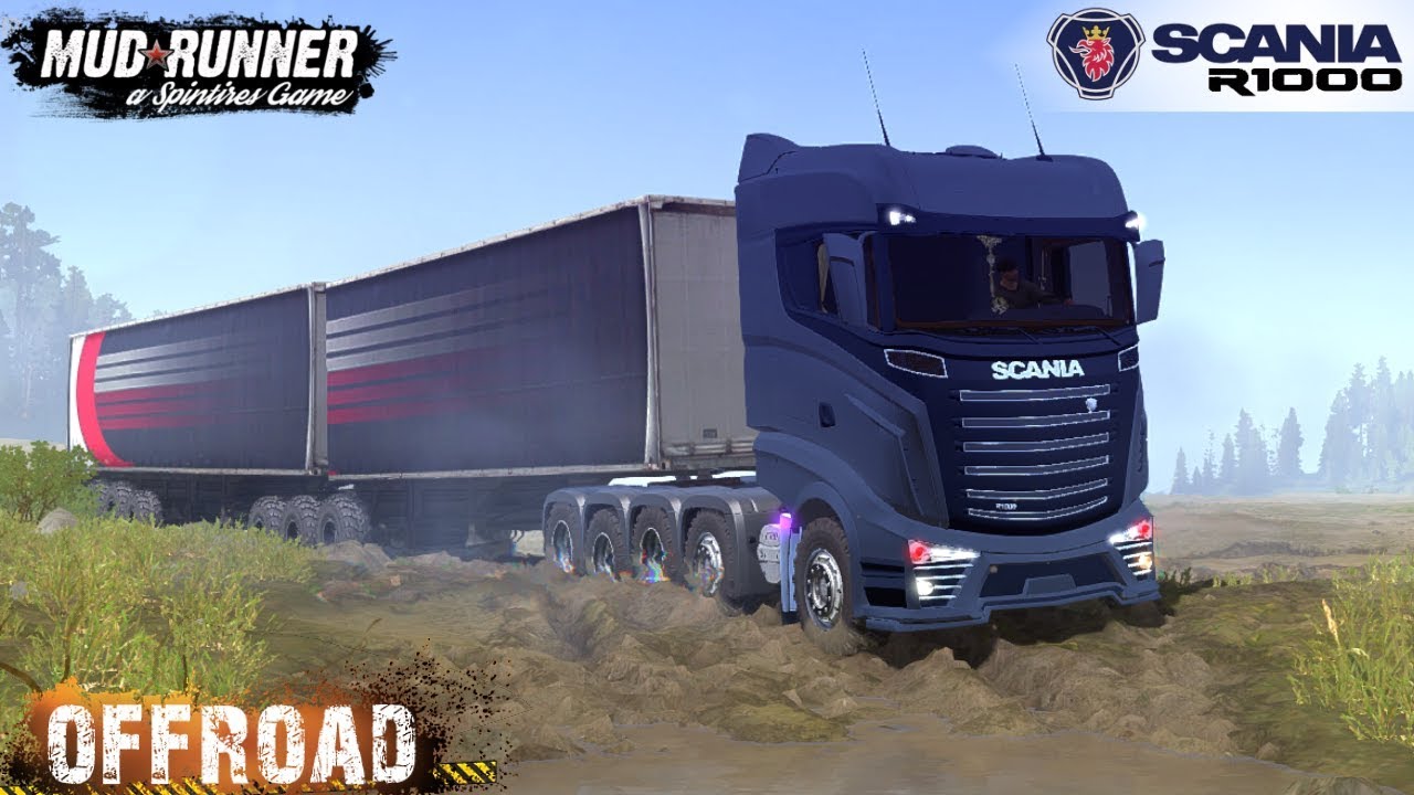 Spintires: MudRunner - SCANIA R1000 10x10 with Double Trailer Off-road Driving