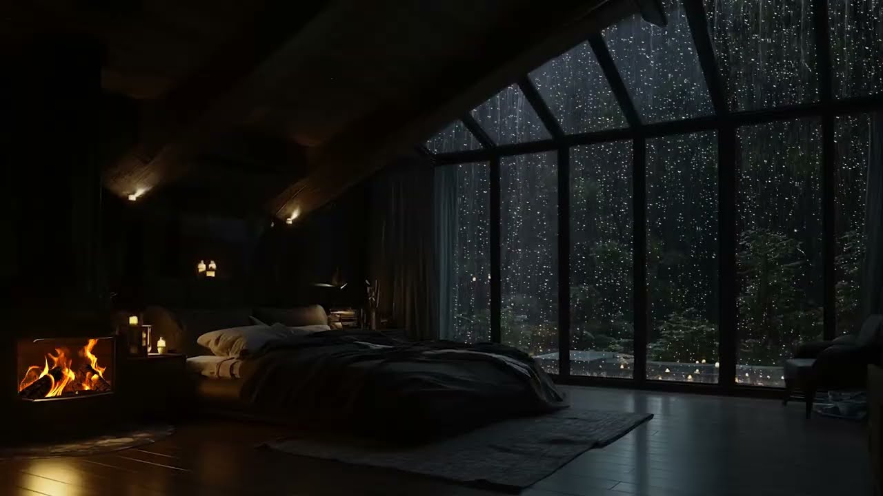 Calming Rain Sounds & Cozy Fireplace Ambience for Deep Sleep and Relaxation