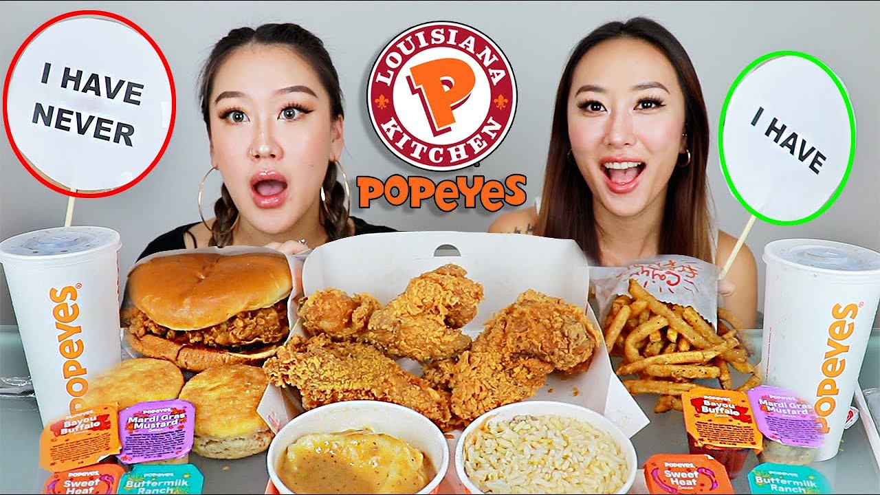 POPEYES MUKBANG + NEVER HAVE I EVER CHALLENGE 🍗🍔
