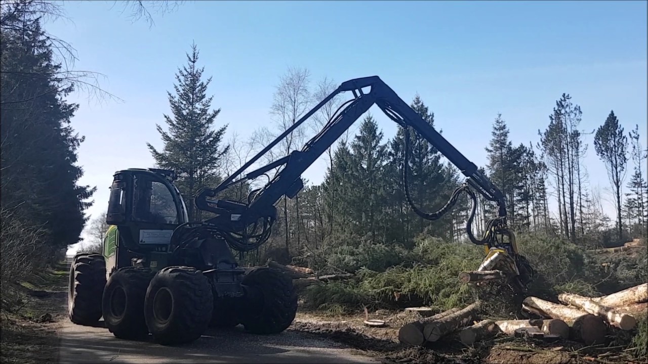 Processkovning med John Deere 1470E p&aring; skovningsopgave hvor der skal laves en masse t&oslash;mmer