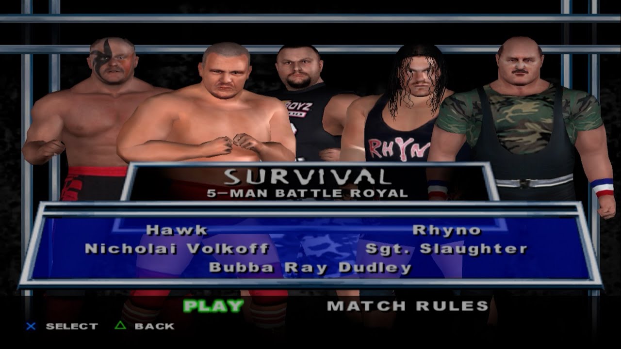 WWE SmackDown! HCTP - Hawk VS NicholaiVolkoff VS BubbaRayDudley VS Rhyno VS Sgt.Slaughter (SURVIVAL)