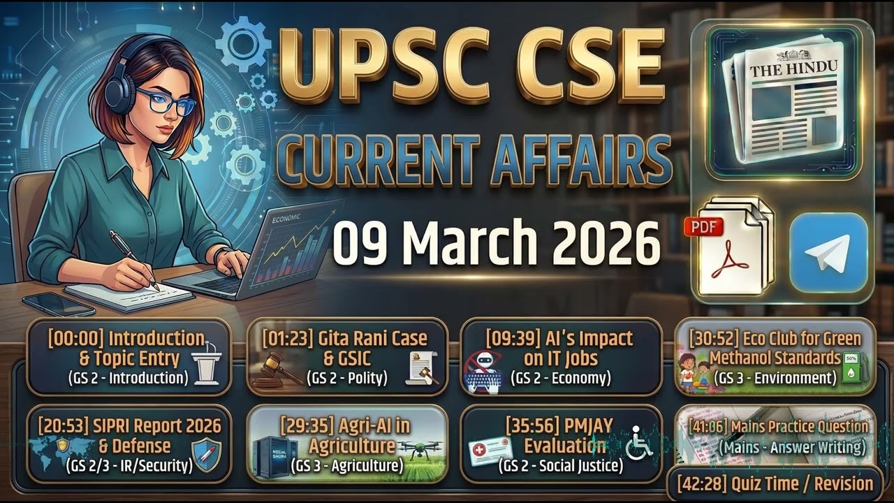 AI ले जाएगा IT जॉब्स? 🤖 | सुप्रीम कोर्ट अपडेट ⚖️ | SIPRI रिपोर्ट 2026 🛡️ | UPSC CA 9 मार्च