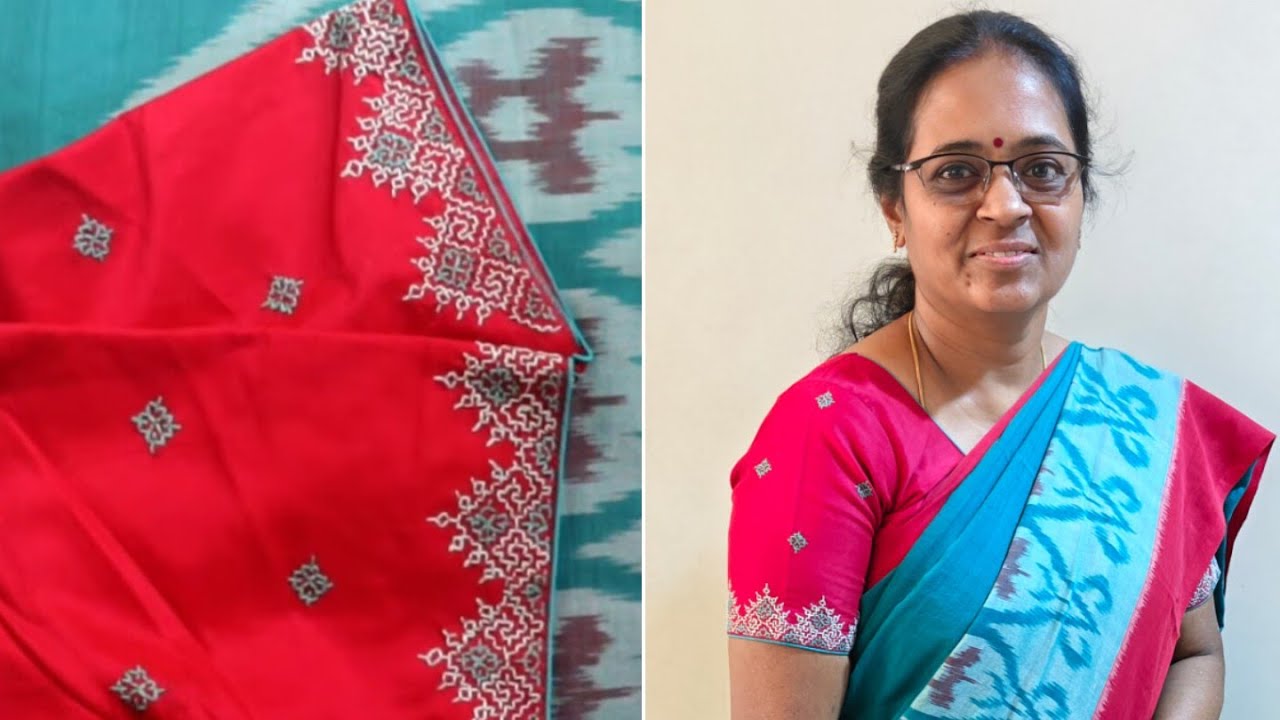 Beautiful kasuthi embroidery design on blouse | How to draw and transfer the design on blouse