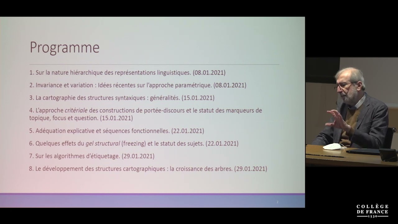 Cartographie et minimalisme : complexit&eacute; des structures, simplicit&eacute;... (1) - Luigi Rizzi (2020-2021)