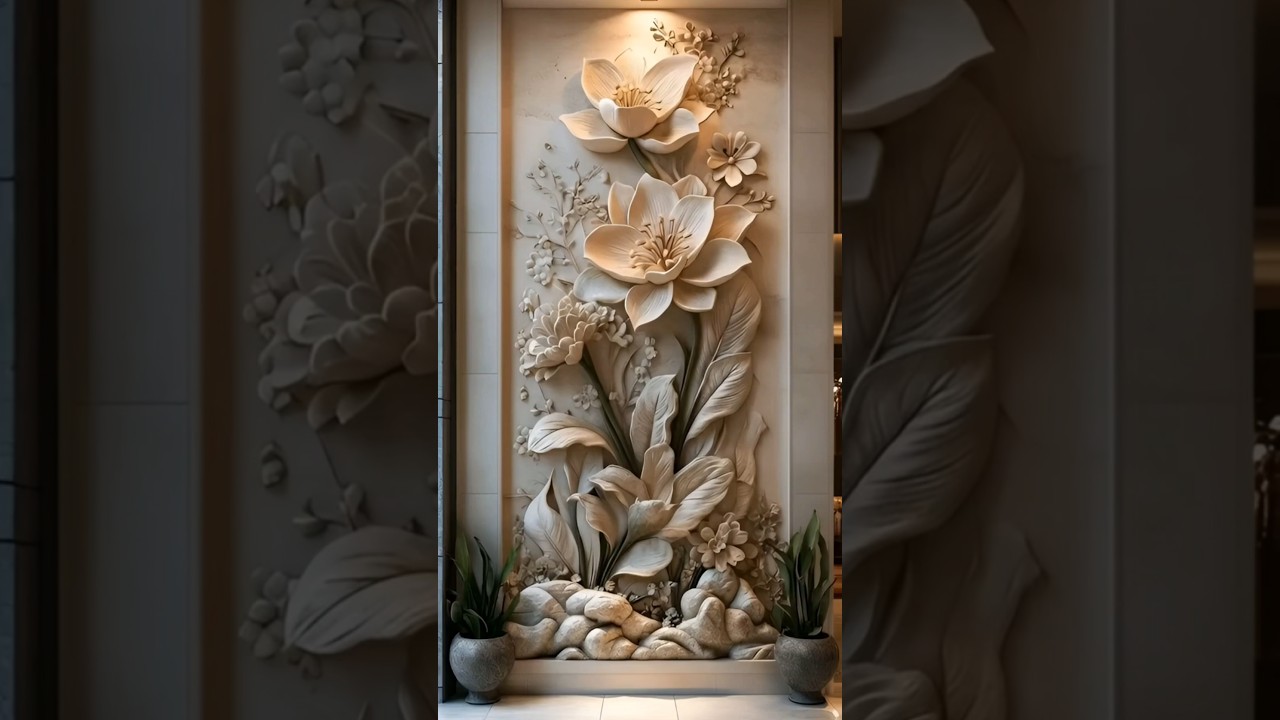 3D Floral Wall Design | Artistic Stone Texture Mural Painting