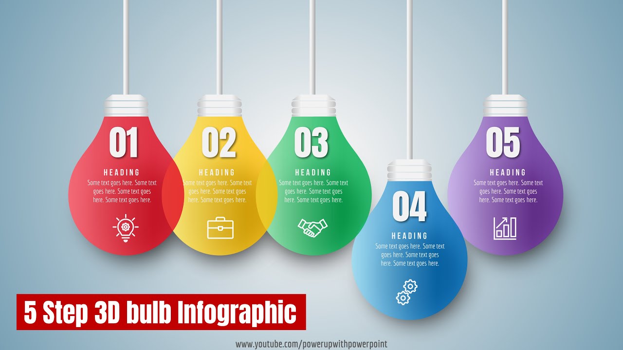 57.[PowerPoint] Create 5 Step 3D bulb Infographic 🔥🔥🔥🔥|  Colorful | Vector design |Free PPT | Idea