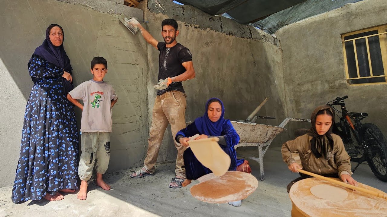 Nomad Life: Ali Cementing Skills 🧱 + Farzane&rsquo;s Traditional Bread 🍞🔥 | Hard Working Day!