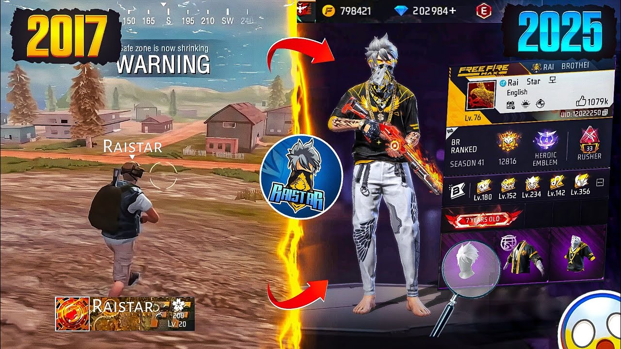 FREE FIRE PLAYERS 2017 VS 2025⚡| Searching 2017 Old Players Id in 2025 | @Rai Star