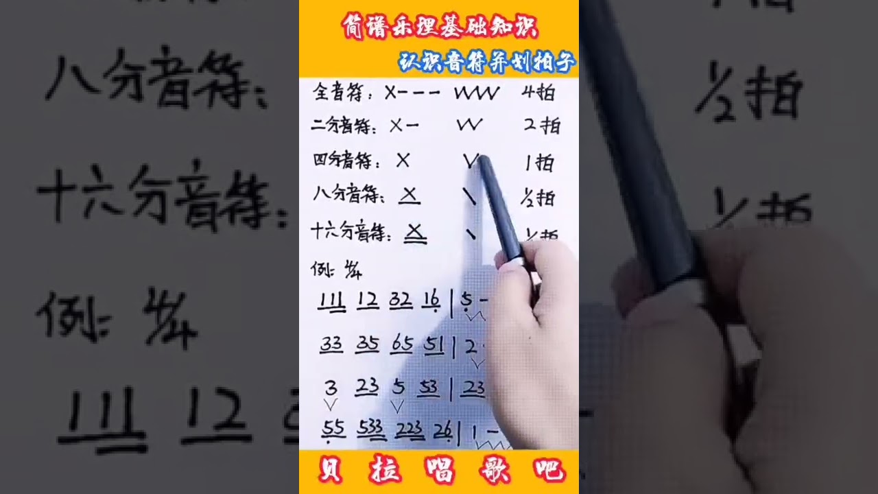 5，男教师讲解简谱乐理基础知识（认识音符并举例划拍子），@华语歌曲频道-d2j
