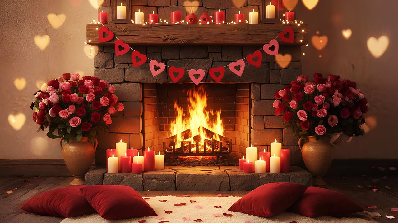 Romantic Valentine Fireplace Ambience 2026 | Cozy Love Candles & Hearts | Relaxing Live Stream
