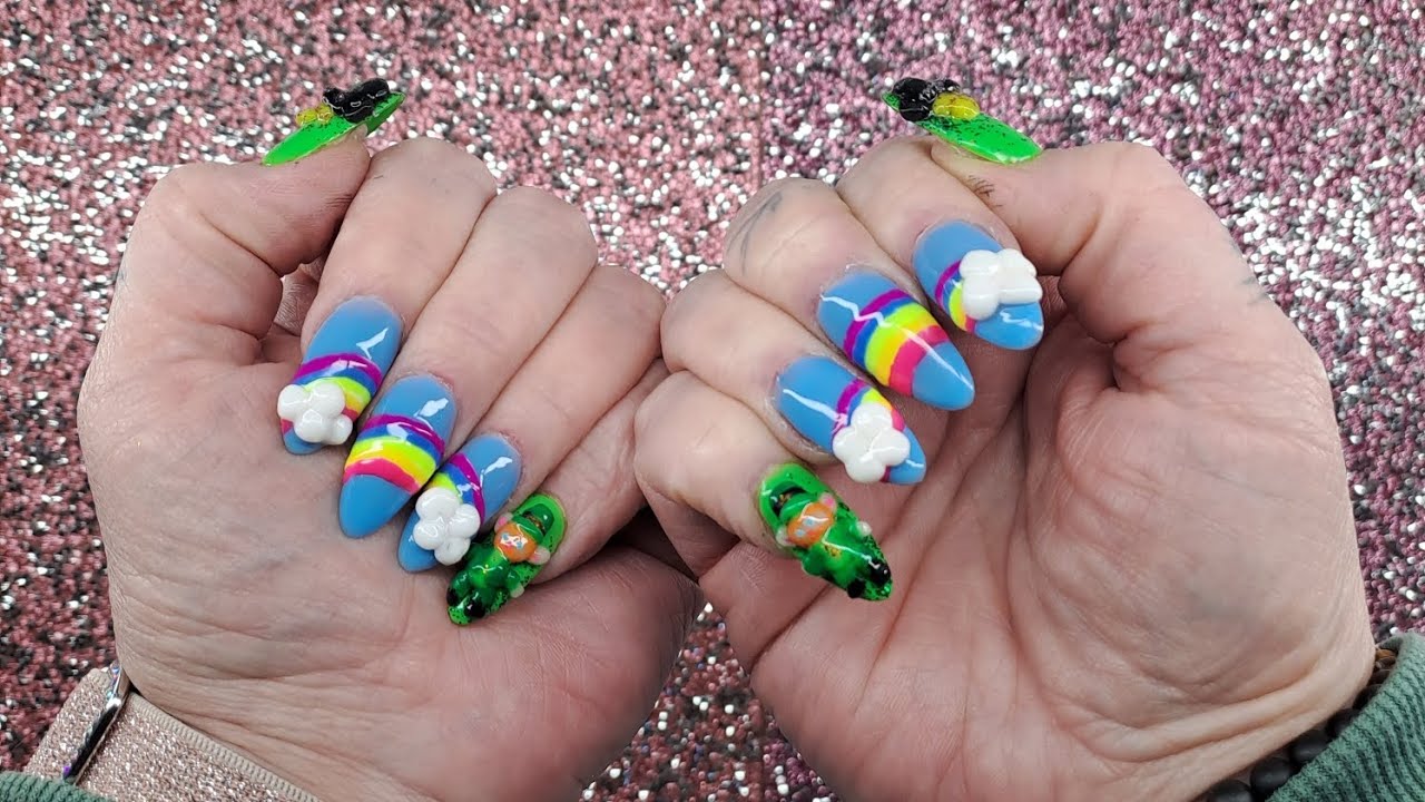 🌈🍀 St. Patricks Day Nails 🌈🍀 My daughter draw my nails 🤩🥰💅