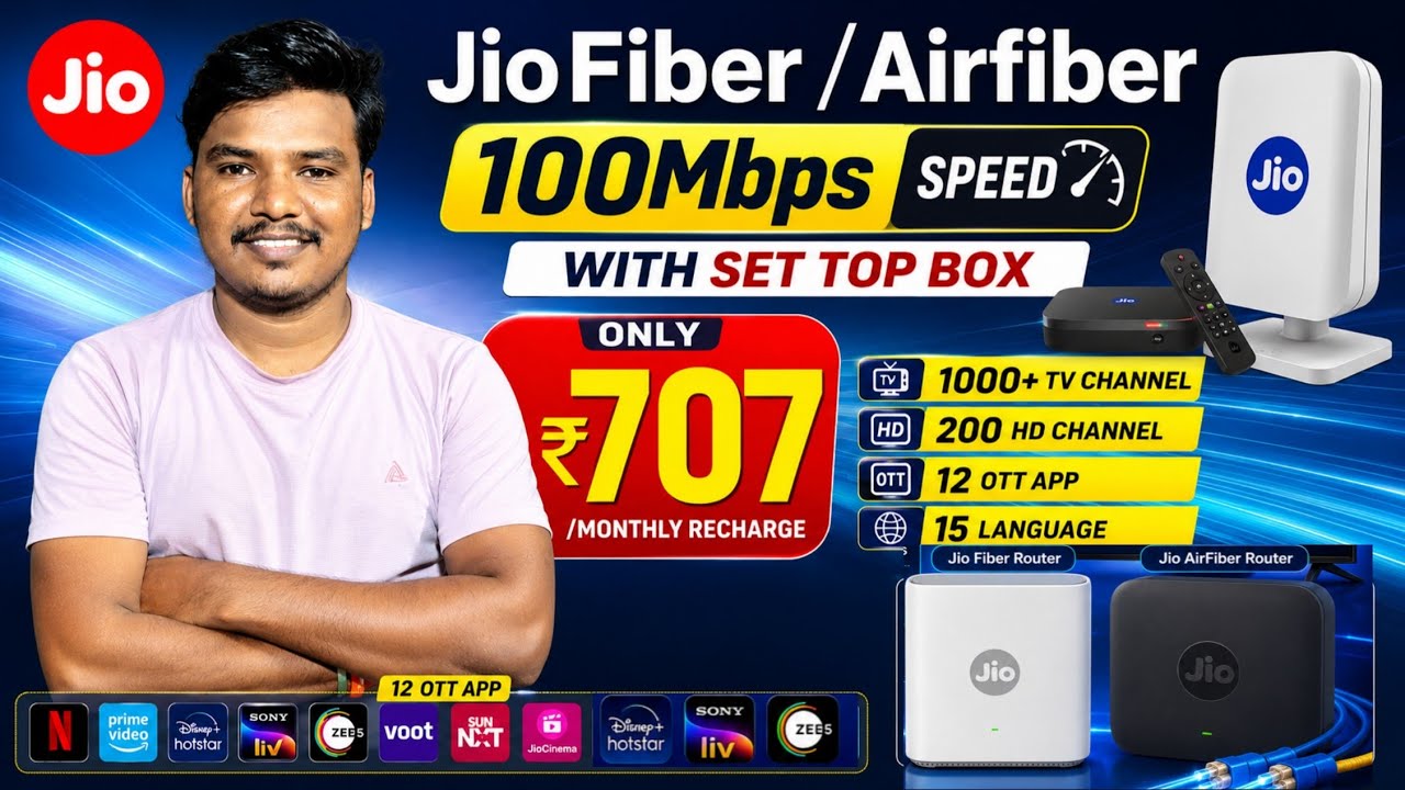 Jio Fiber/AirFiber 100Mbps Speed Monthly Recharge Only 706/Month 100Mbps New Offer #jiofiber #wifi