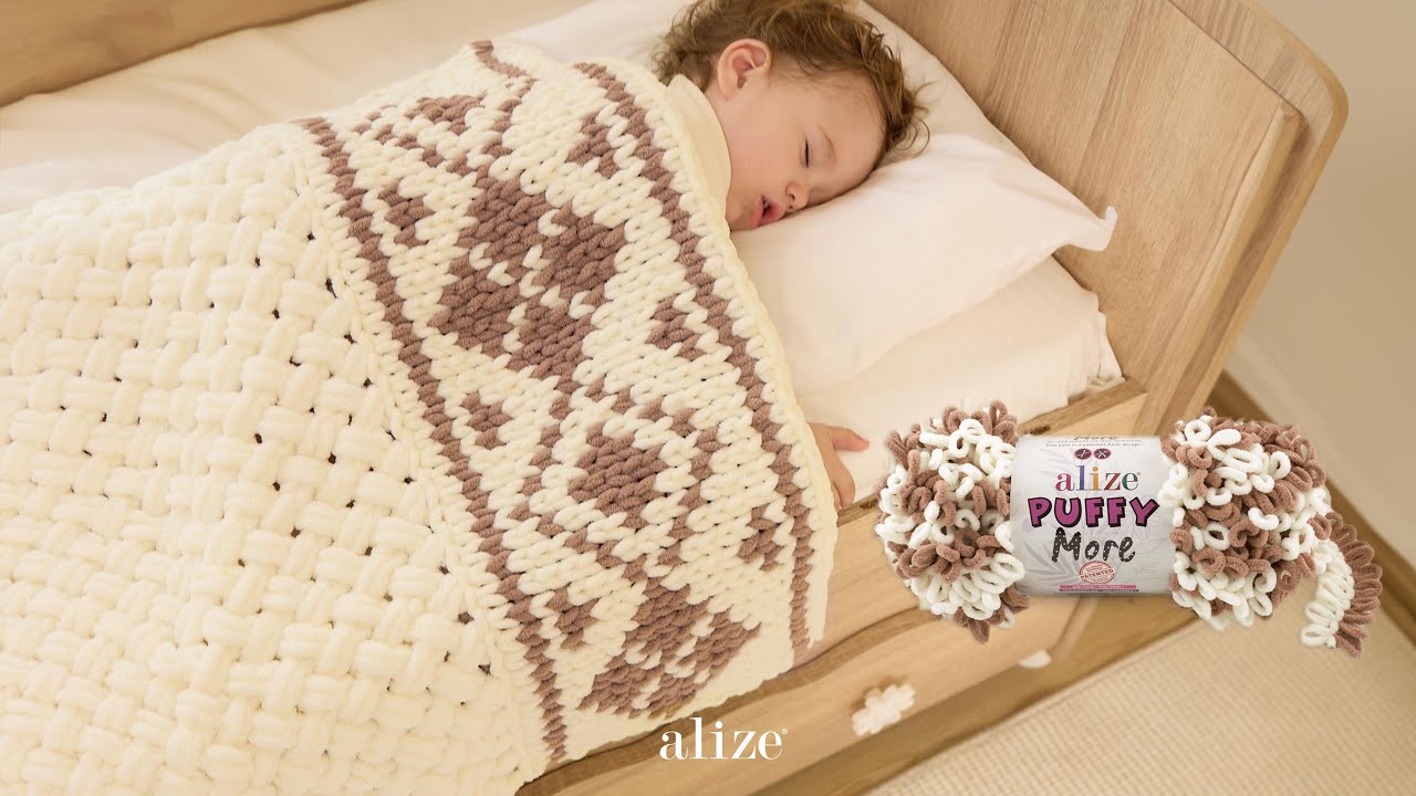 Одеяло с ромбовидным узором и Alize Puffy и Alize Puffy More