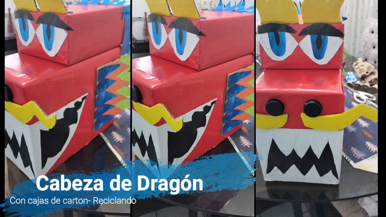 💜 COMO HACER UNA CABEZA DE DRAGON RECICLANDO CAJAS DE CARTON/IDEAS PARA UN DISFRAZ DE DRAGON💚