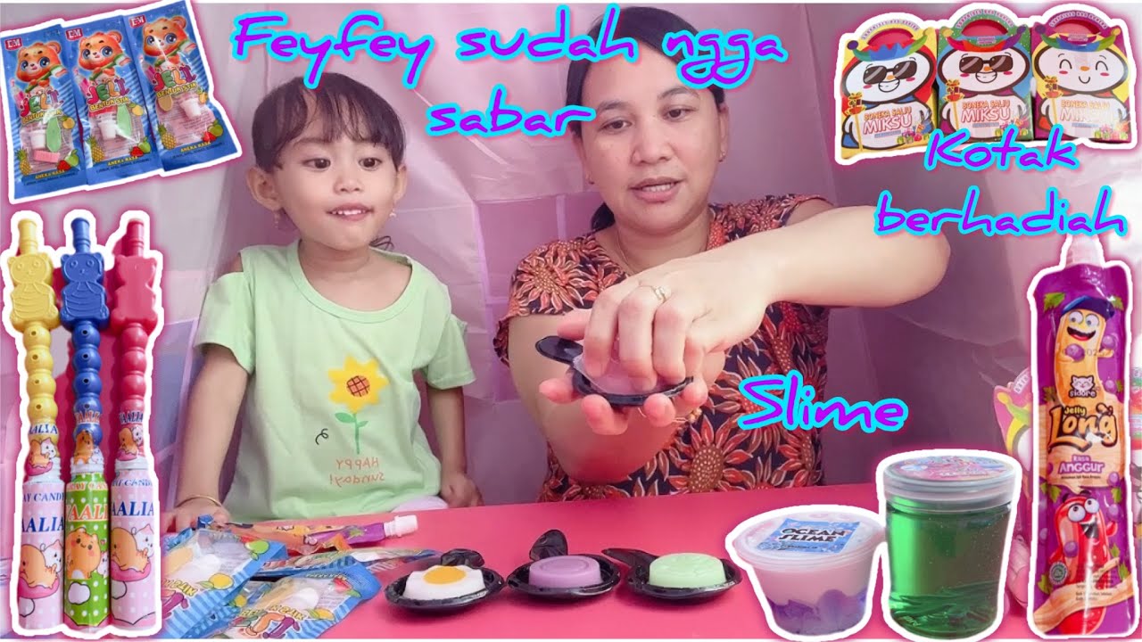 Unboxing kotak berhadiah || nyobain permen dan bermain slime