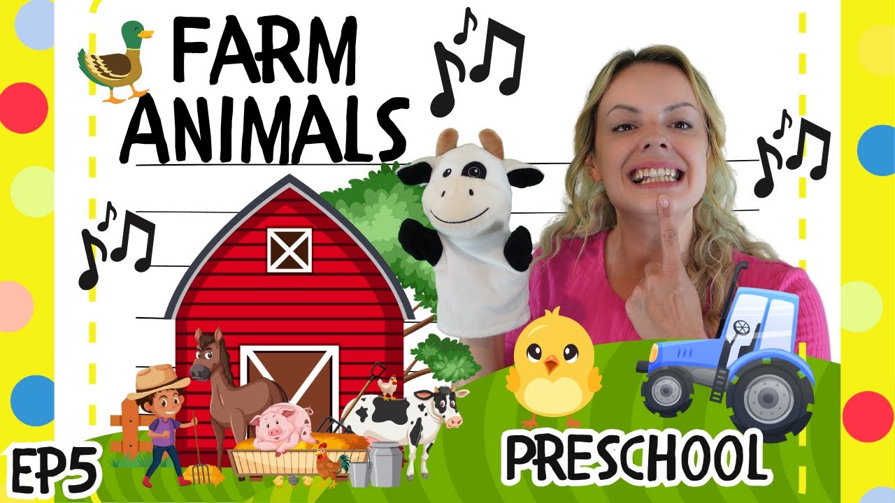 Learn Farm Animals with Miss Katie + Colours, Numbers - Old MacDonald Had A Farm - Preschool Videos