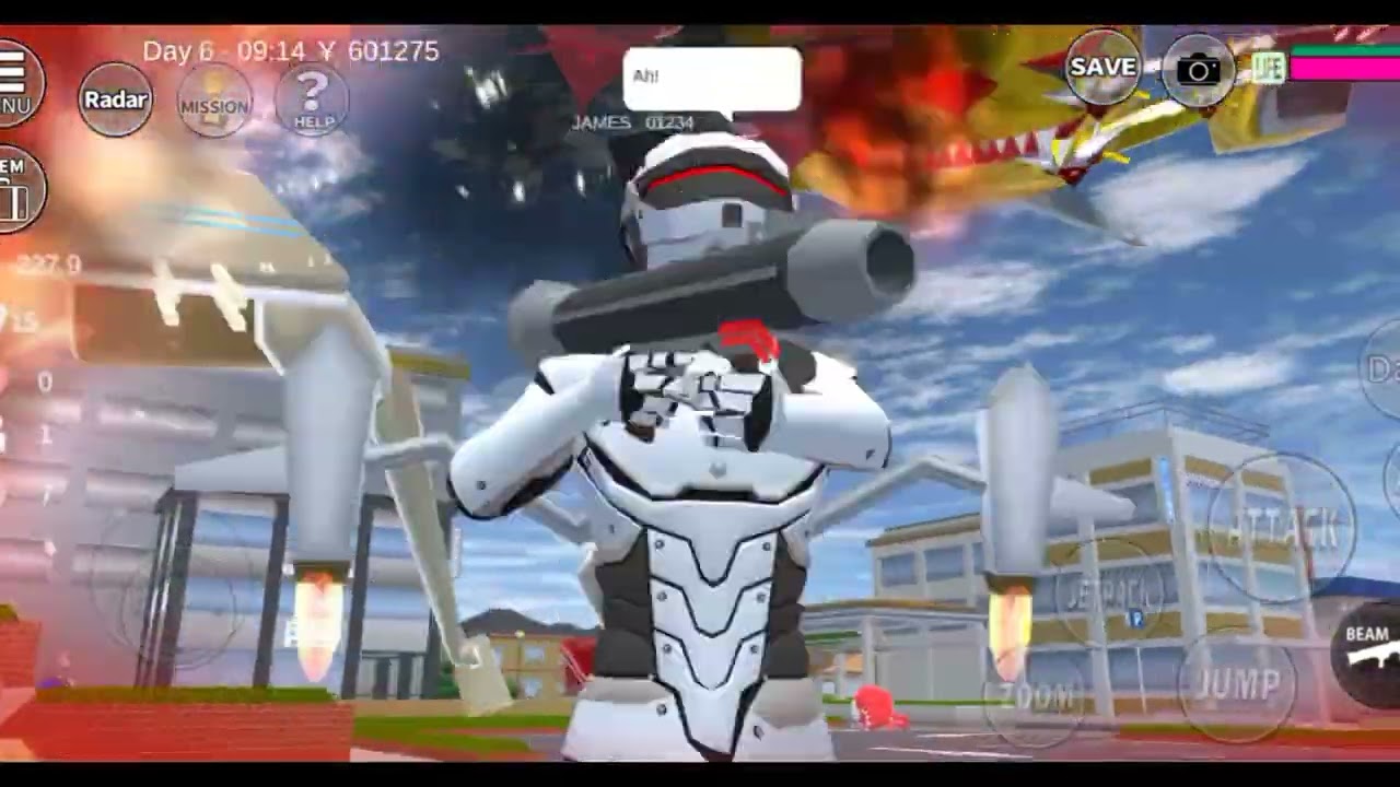 JAMES DI KEPUNG UFO, POLISI DAN BOSS ROBOT   IISAKURASCHOOLSIMULATOR