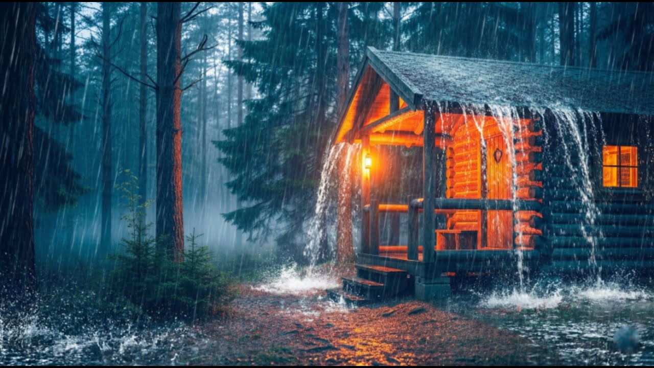 Heavy Rain on Cozy Cabin Roof: 1 Hour Sleep Sounds to Beat Insomnia | No Thunder