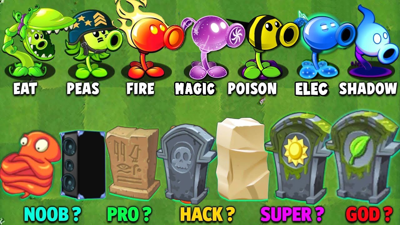 All PEA Plants Vs Team Gravestones NOOB - PRO - HACKER - GOD Battlez - Pvz 2 Plant vs Plant