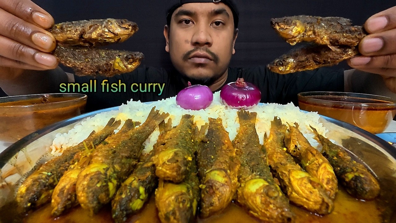 SMALL FISH FRY CURRY, ONION WITH RICE EATING VIDEOS | SMALL FISH CURRY EATING ASMR | SMALL FISH
