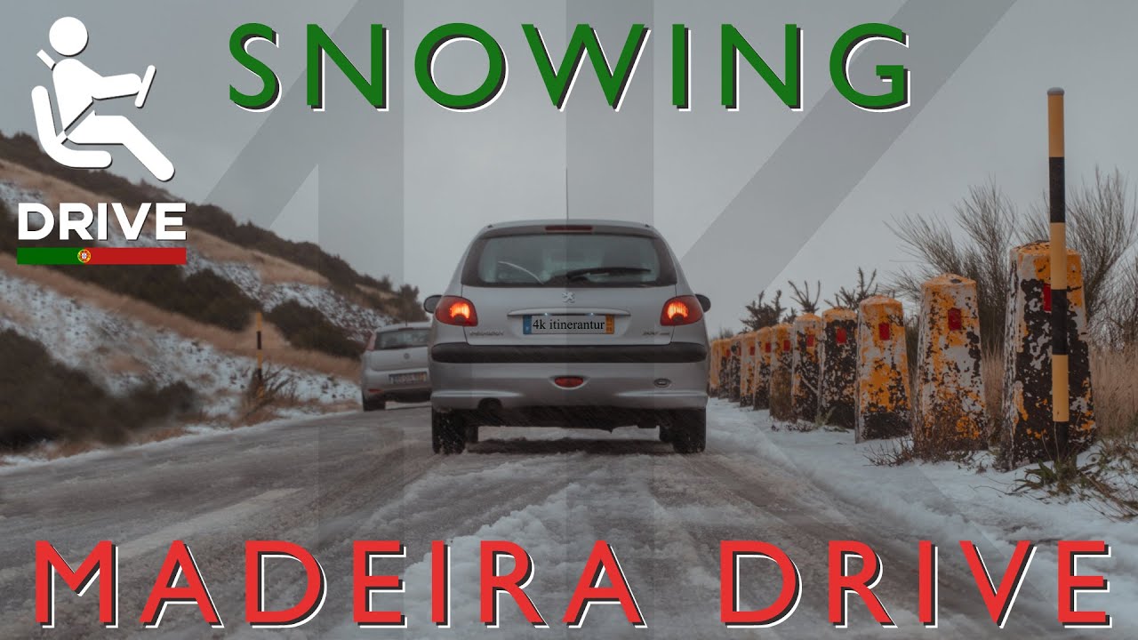 Madeira, Portugal - 4K Virtual Drive - Snowing in Pico do Arieiro. Snowy mountains of Madeira Island