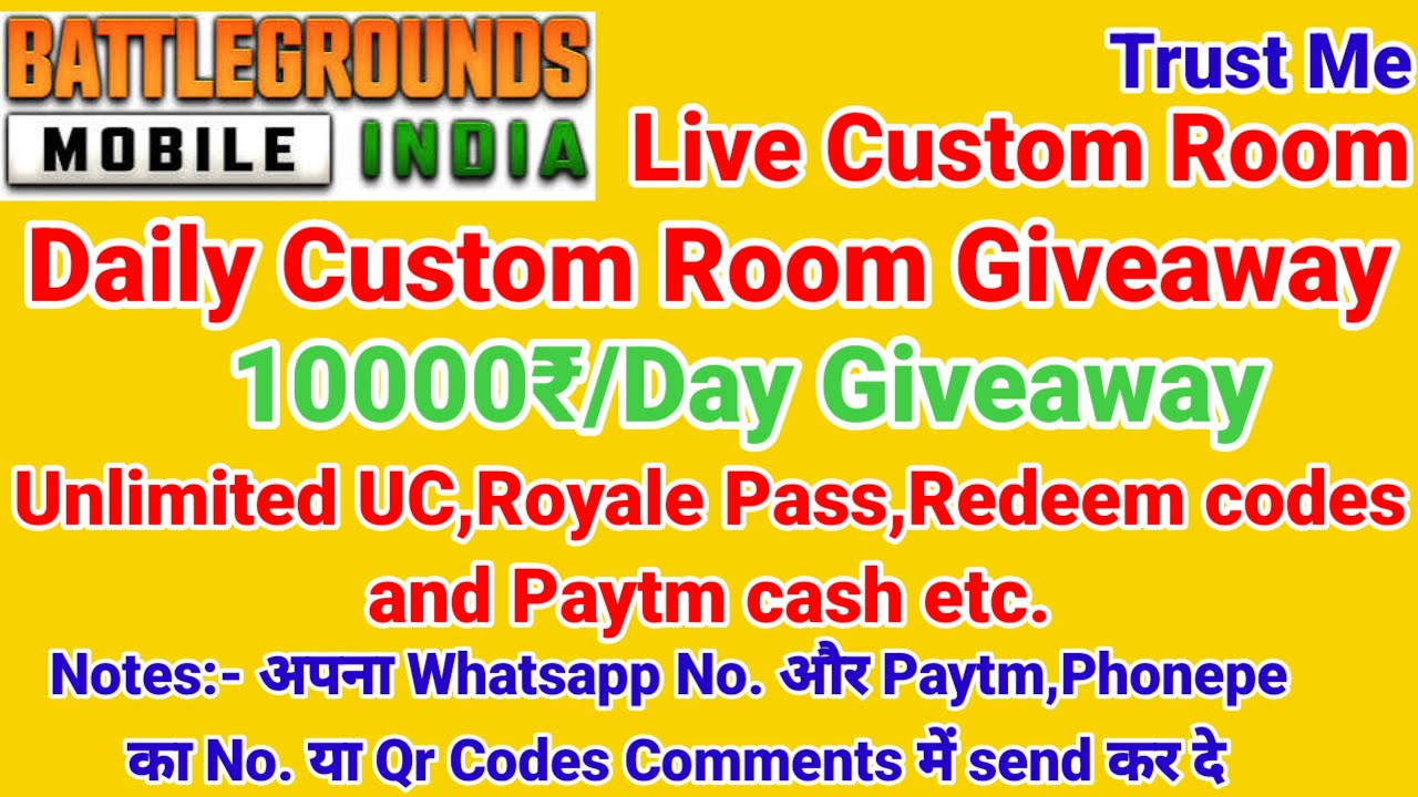 Custom Room Giveaway,Unlimited UC,Royal Pass,Redeem codes