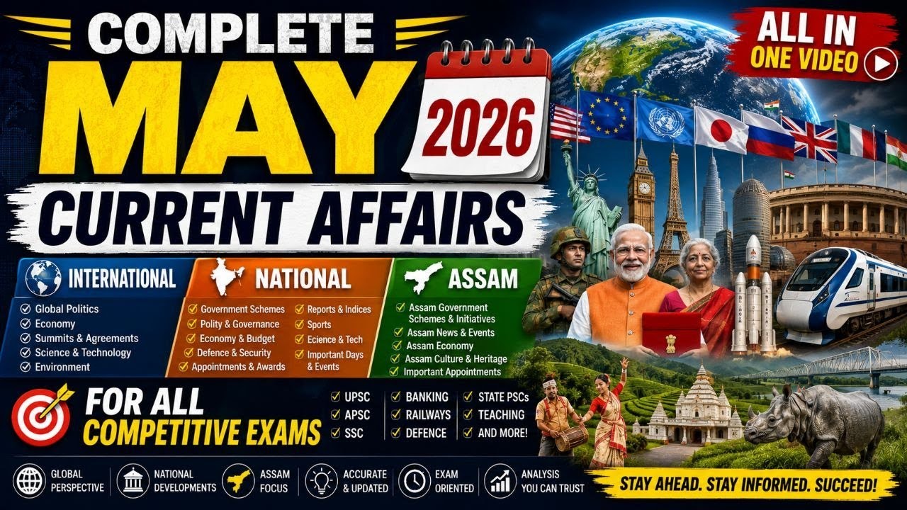 May Current Affairs 2026 | International + National + Assam Current Affairs | All in One Video