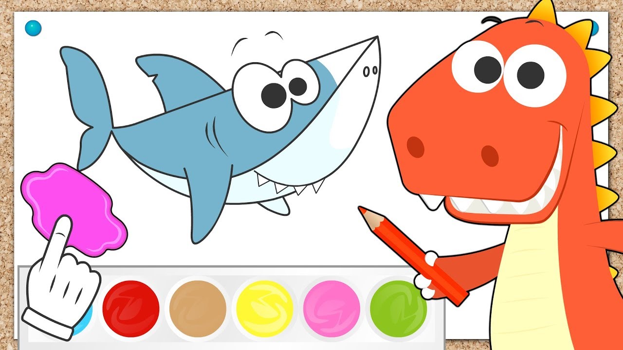 Aprende con Eddie cómo colorear peces 🎨🐟Eddie el dinosaurio colorea tiburón,pez payaso y pez manta