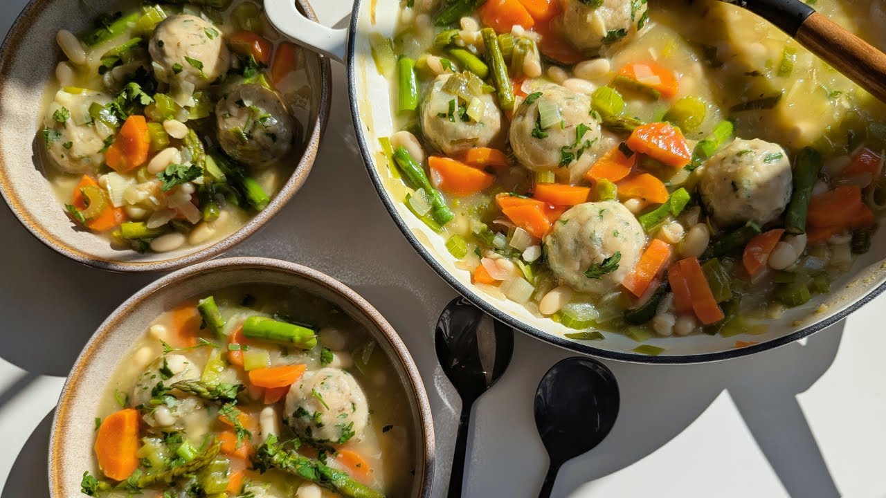 Spring Stew with Herby Dumplings - #MeatFreeMonday
