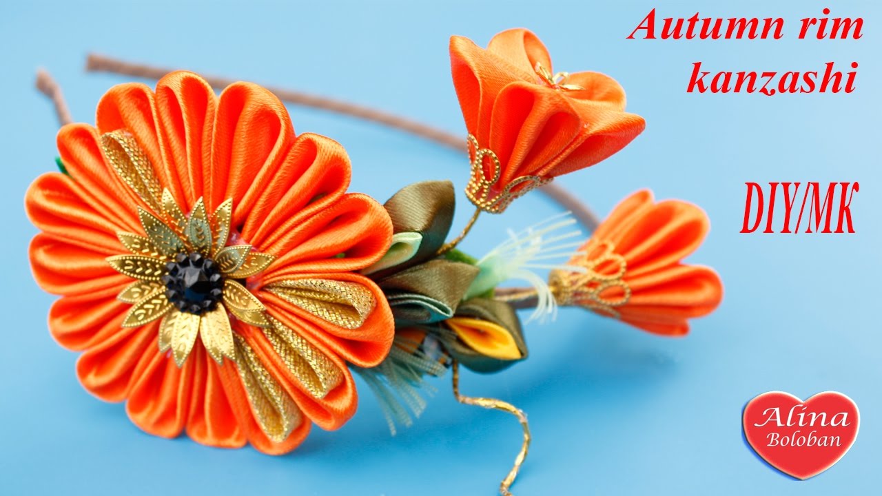 Осенний ободок для волос с цветами канзаши. МК / Autumn rim kanzashi. DIY