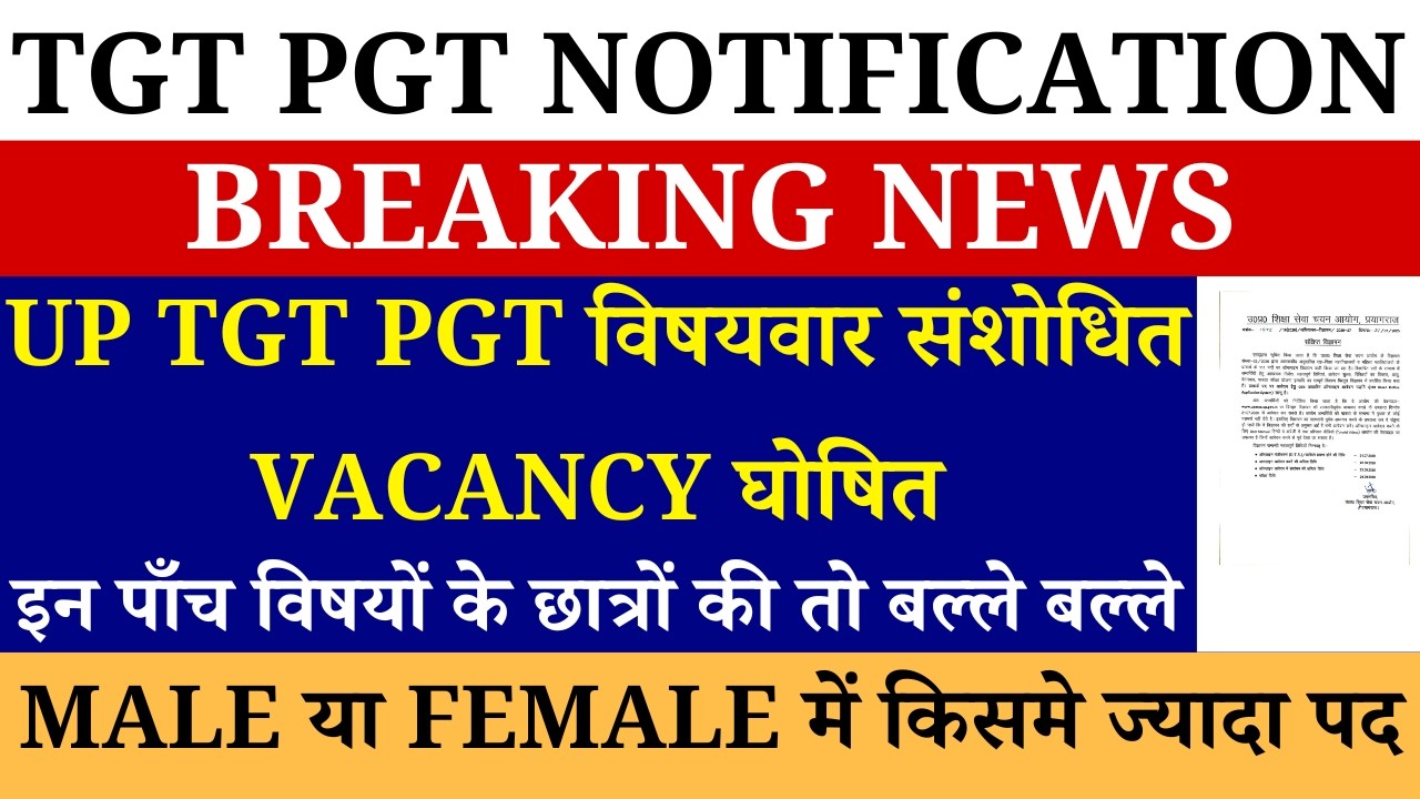 UP TGT PGT NOTIFICATION | UP TGT PGT विषयवार VACANCY घोषित इन पाँच विषयों के छात्रों की बल्ले बल्ले