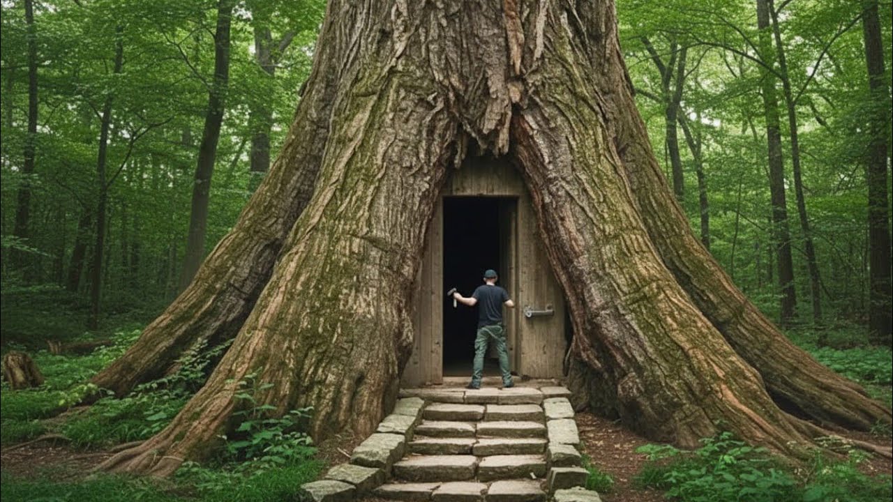 Transforming a Giant Tree Stump into a Cozy Survival Shelter