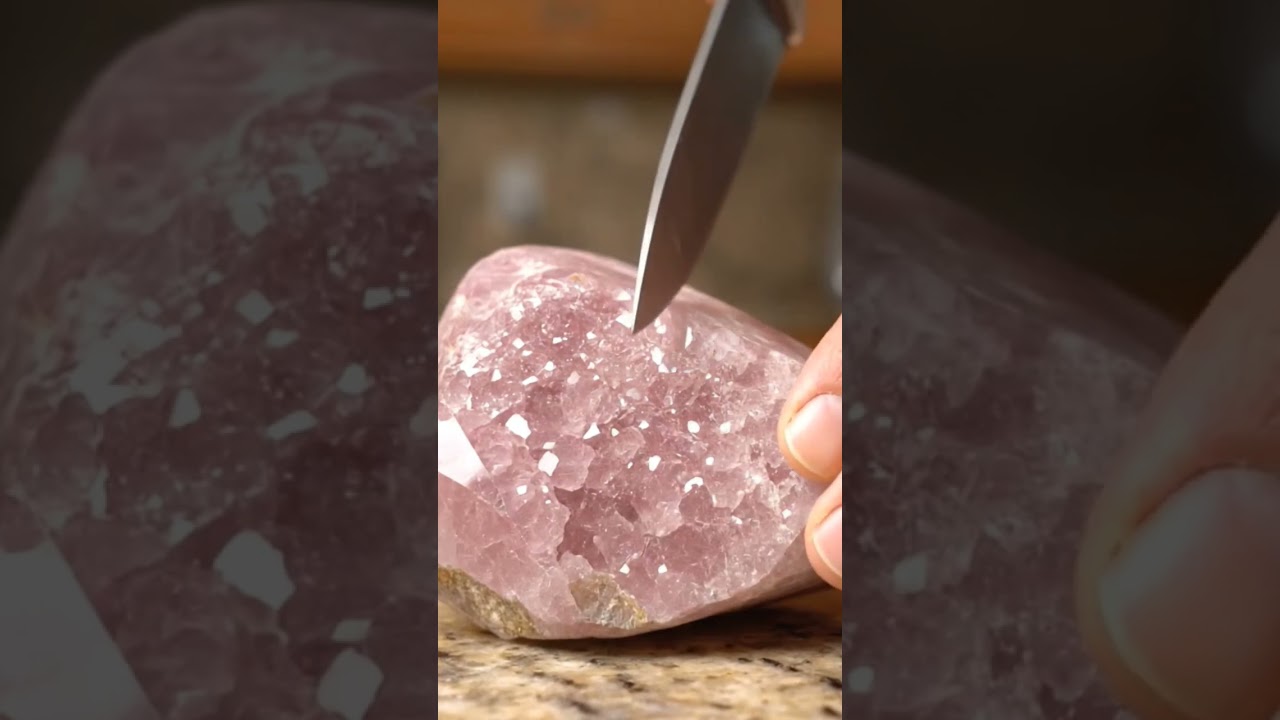 Watch this Ultra-Realistic AI-Generated Video of Cutting a Pink Crystal in the Kitchen! 🔪✨