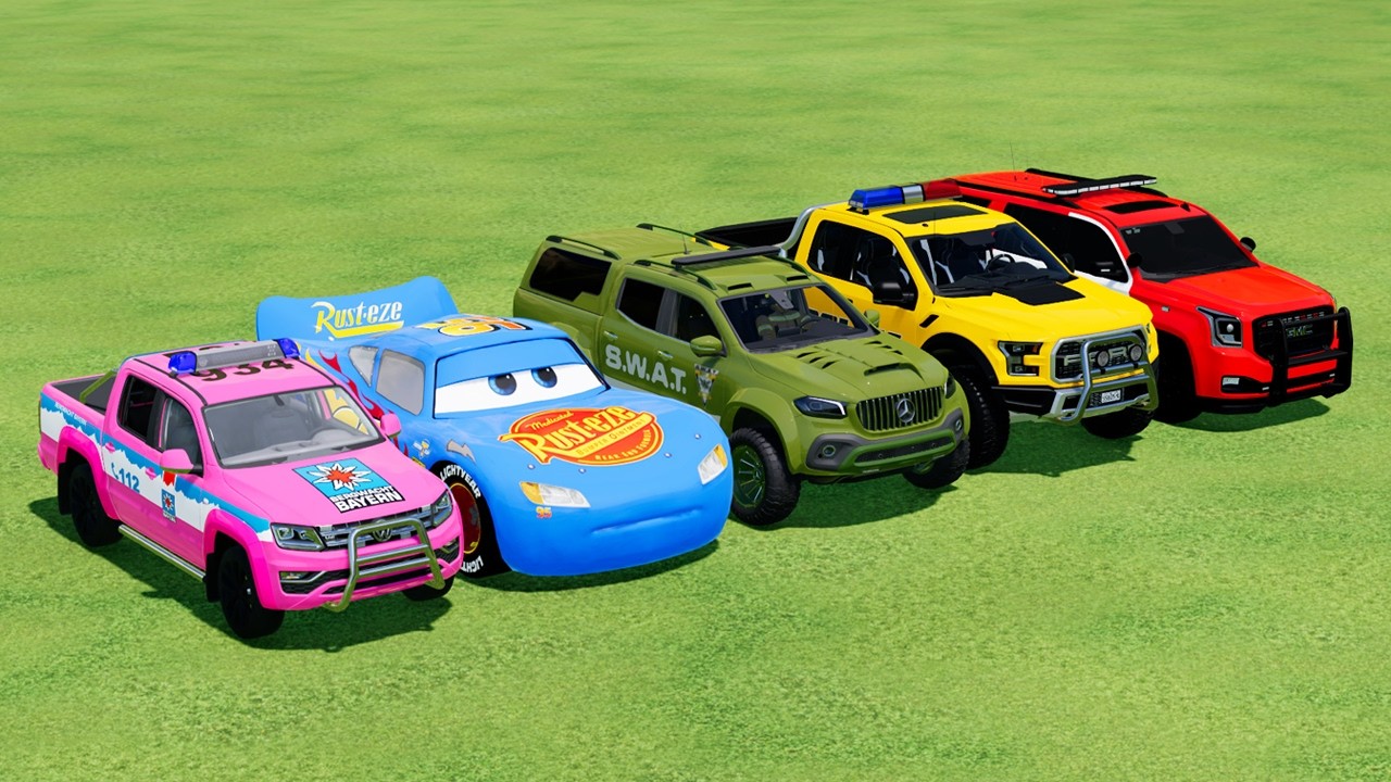 Volkswagen, Mcqueen, Mercedes Sprinter, Ford Raptor, GMC Yukon With Cars Transport of Man Trucks