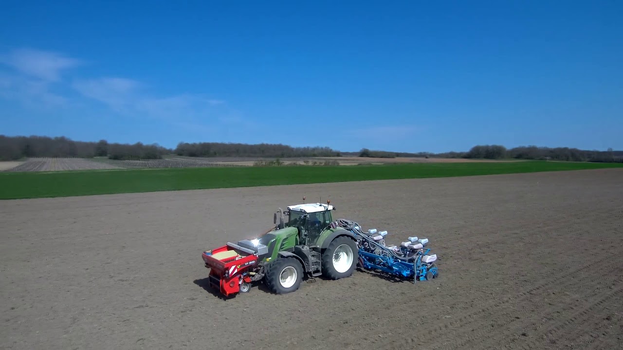 semis de ma&iuml;s / fendt 828 s4 / kuhn TF 1500 / semoir monosem 11 rangs