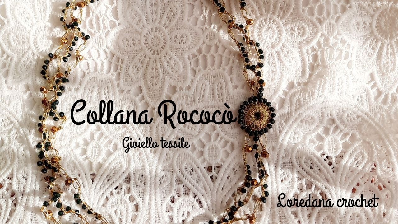 💚COLLANA ROCOCO' UNCINETTO A 3 FILI💚GIOIELLO TESSILE💚 FILATO SANBEST ALIEXPRESS E CRISTALLI