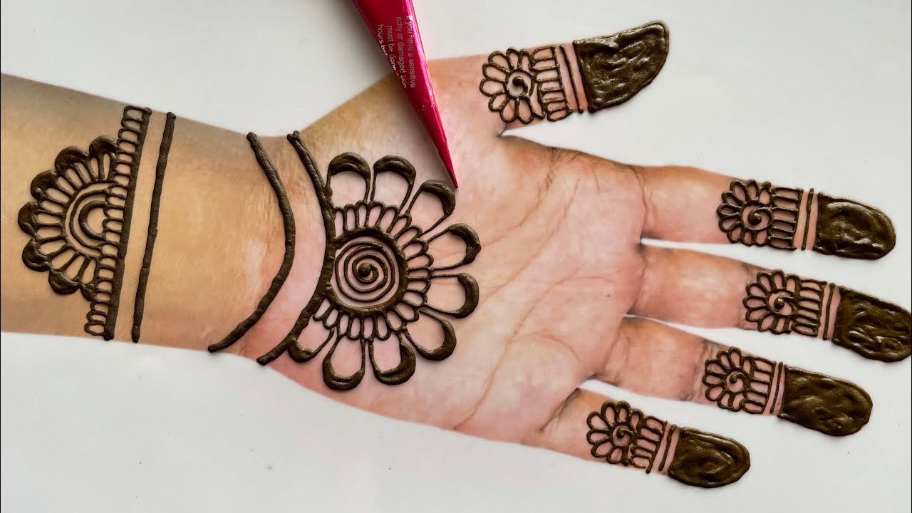 simple front hand henna design | easy floral mehndi design