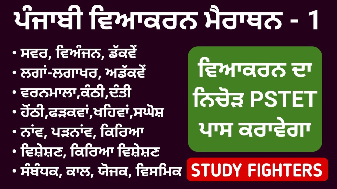 Punjabi Grammar | Punjabi Vyakaran -  Punjabi Grammar For Punjab Exams | grammarly| ਪੰਜਾਬੀ Marathon