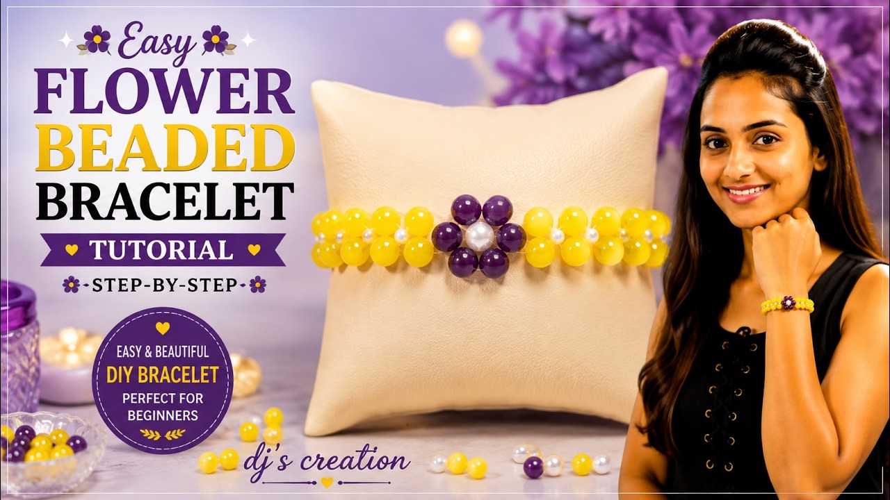 🌼 Easy Flower Beaded Bracelet Tutorial Yellow & Purple DIY Bracelet dj's creation