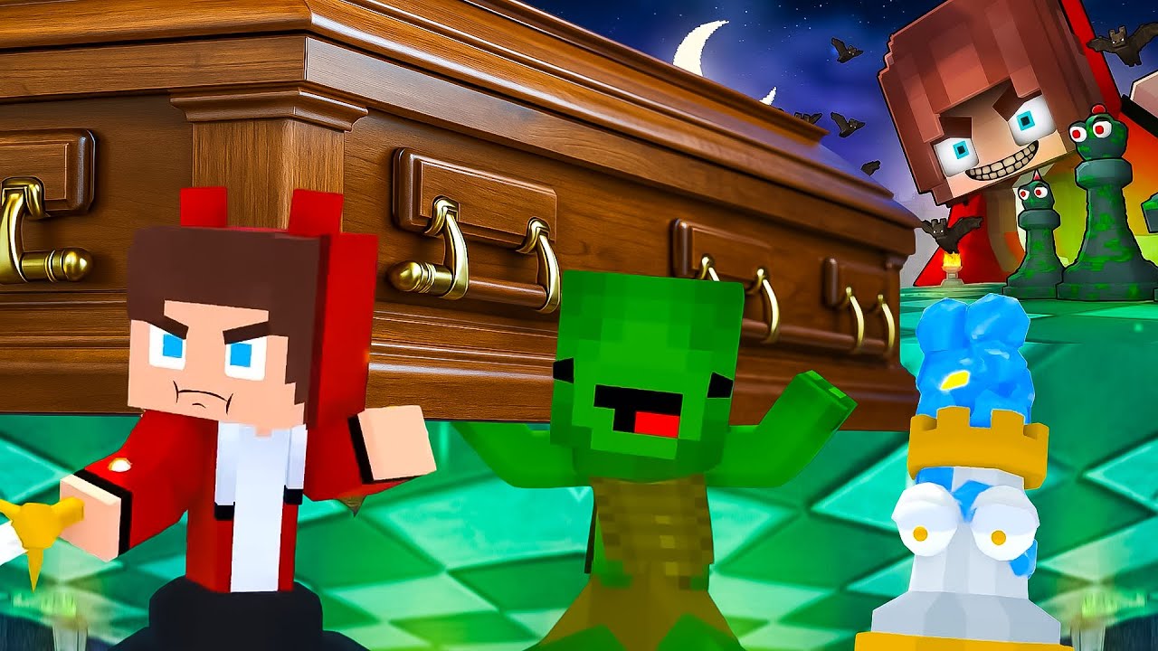 JJ and Mikey Vs. JJ`s Girl STALKER in Chess - Maizen Minecraft | Coffin Dance Song (COVER)