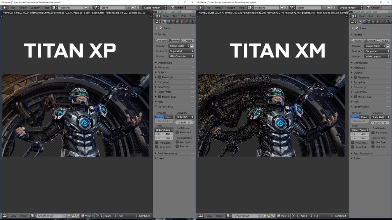 Titan X Pascal vs Titan X Maxwell in Blender Cycles GPU Rendering